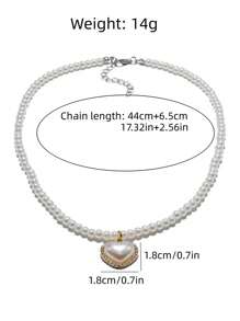 Collar elegante de perlas falsas para mujer, collar con colgante en forma de corazón clásico, collar versátil de verano