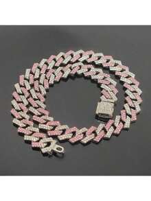 Collar de perro de 15 mm de ancho en color plata-rosa con diamantes artificiales, collar de cadena cubana para perros y gatos pequeños, medianos y grandes, accesorios de joyería para mascotas - Rosa - Ver 5