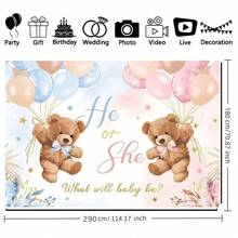 1pc, Bear Gender Revealed Background Fabric, "He Or She" Pink Or Blue, Bohemian Floral Balloons, We Can't Wait, Polyester Material, Suitable For Background Decoration Of Expectant Mothers' Photography, Photo Booth Studio Props