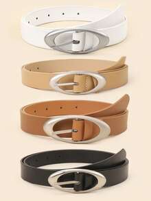 1 件女士椭圆形扣休闲百搭新款夏季时尚腰带 - 駝色 - 查看 6