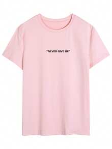 男士休闲简约标语印花落肩短袖T恤，2000年代风格