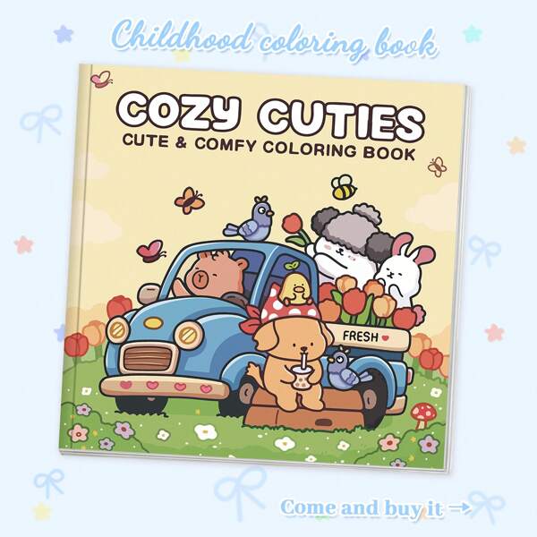 Livro de colorir Cozy Cuties de 48 páginas para iniciantes - designs simples, relaxantes e que aliviam o estresse com personagens adoráveis, adequado para adultos e adolescentes, Dia das Mães, presente para mães