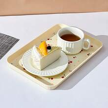 1/2/4Pcs Multifunctional Cherry Pattern Rectangular Plastic Serving Tray, Stackable Serving Plate For Food Snack Dessert Fruit, Food Plate Food Tray Tea Plate, Suitable For Student Adult Use In Home, Kitchen, Party, Rrestaurant - Multicolor - View 10