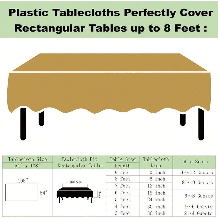 Juego de 3 manteles de plástico PEVA lila/lavanda de 54" x 108" para fiestas, despedidas de soltera, compromisos, bodas, cumpleaños y banquetes, aptos para mesas rectangulares de 6 a 8 pies - C3 Oro - Ver 1