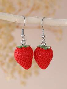 1 Pair Cute Faux Fruit Shaped Earrings, Summer Fun Lemon, Blueberry, Avocado, Watermelon, Strawberry, Orange, Resin Material Earrings