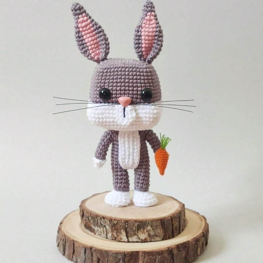 一套方形脸兔子钩针编织套装，初学者钩针编织DIY材料，动物钩针艺术套装，包含分步视频教程和说明，成人编织入门套装 - 彩色 - 查看 1