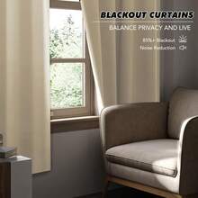 Local Delivery Black Blackout Curtains 63 Inch Length, Room Darkening Thermal Insulated Noise-Reducing Black Out Curtains For Bedroom Living Room Windows, Back Tab Rod Pocket, W52 X L63 Inches, 2 Panels - Biscotti Beige - 查看 3