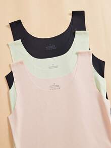 3件套女士春夏冰丝无缝条纹吊带背心，无袖圆领，宽肩带，时尚外套，舒适休闲打底衬衫背心 - 彩色 - 查看 6