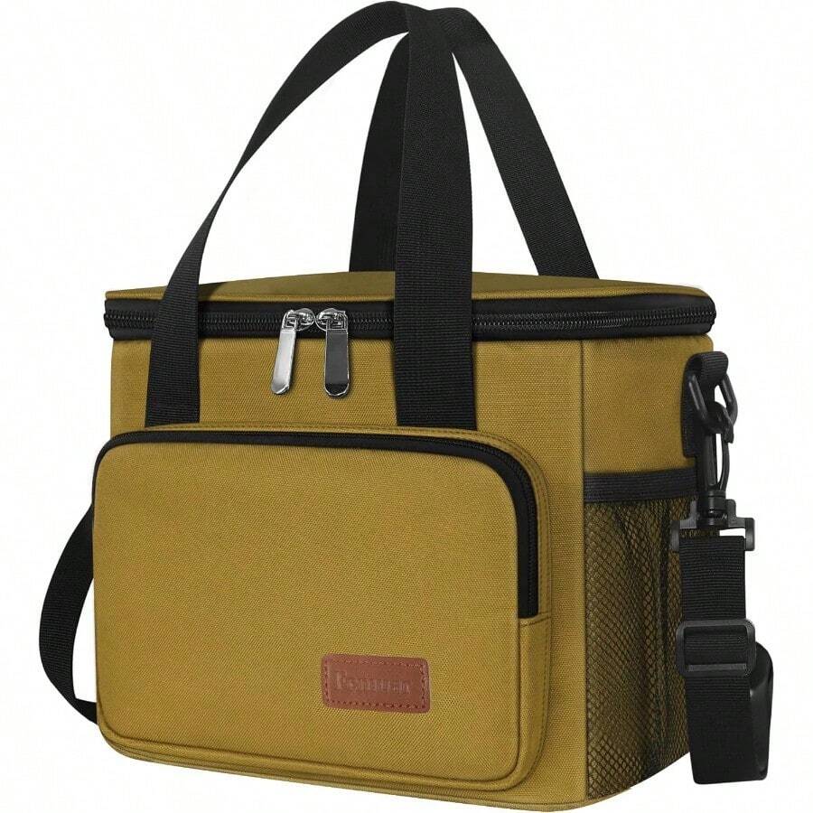 Local Shipping-Femuar Reusable Lunch Box For Men/Women - Insulated Lunch Bag Leakproof Lunchbox For Work Office Picnic Beach - Freezable Lunch Cooler Bag With Adjustable Shoulder Strap - Black - Màu Khaki - Xem 1