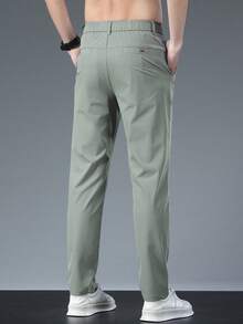 Men Solid Color Casual Tapered Pants With Pockets, Fall - Grass Green - View 4