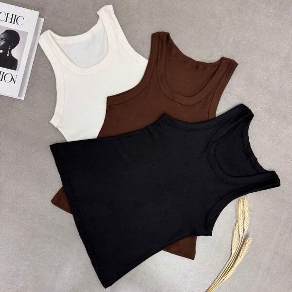 kit 3 Blusa Feminina Regata Move Canelada Básica Diário