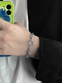 1pc Fashionable Stainless Steel Double-Layer Link Chain Bracelet, Suitable For Men's Daily Wear