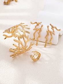 4pcs/Set Creative Exaggerated Coral Bracelet, Ring, Earrings Jewelry Set, Suitable For Women Party, Beach, Holiday Wear