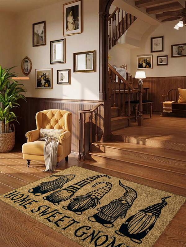 1pc, 5pcs/Set Crystal Velvet Gnome Pattern Doormat, Popular Spring/Summer Style, Mainly For Living Room, Porch Entrance Decor, Easy To Clean And Durable, Machine Washable