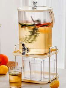 1pc Large Capacity Plastic Beverage Dispenser With Valve - Fruit Strainer Cold Drink Cup For Juice, Tea, Cold Brew Coffee - Easy Pumping System, Home Beverage Basin For Restaurants, Hotels And Homes, Etc.