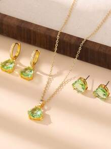 Charming Girl Crystal Zirconia Shinny Earring Necklace Set For Party Gift