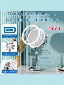 7-Inch Metal Mirror, Two-Sided Makeup Mirror, 360-Degree Rotating Mirror, Suitable For Bathrooms, Dressing Tables, Offices And Dormitories - Silver - View 6