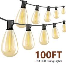 S14 50/100ft Outdoor String Lights, 2700K Dimmable, S14 LED Patio Lights With 13/25 Edison Vintage Bulbs, Connectable Outdoor String Lights For Porch Backyard Bistro,  Waterproof & Shatterproof. - 查看 2