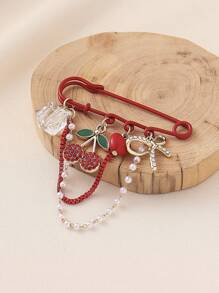 1 pièce Élégante broche/pendentif de femme style campagnard avec cristaux, cerises, nœud papillon et cœur. Convient pour sac à dos, vêtements, parfait pour anniversaire, fête, bar, banquet, trajet, voyage, port quotidien