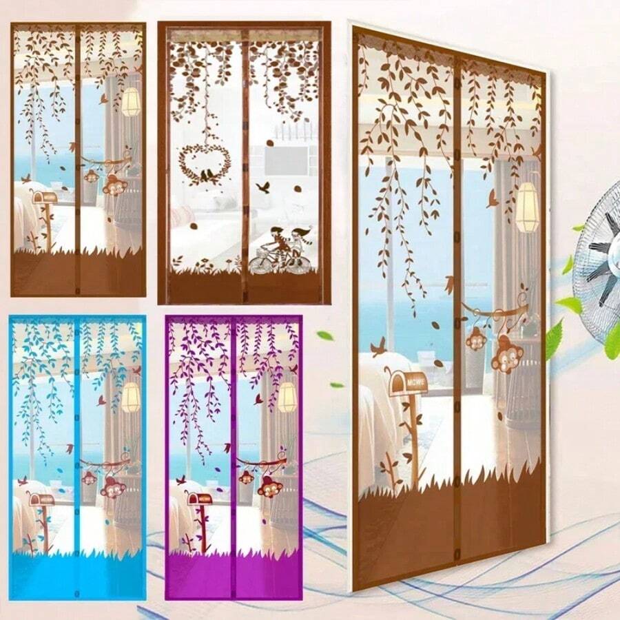 1 Set Magnetic Mosquito Door Curtain | Summer Fly Screen With Floral Butterfly Pattern, Easy Installation - Effectively Blocks Mosquitoes And Repels Insects, 1 Piece Magnetic Mesh Curtain With Push Pins, Mosquito Proof