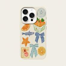 1pc TPU Material Cute Bow & Orange Pattern Phone Case Compatible With Apple/ Phones - White - View 5