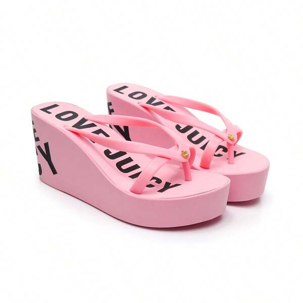 Flip Flops Frauen Sommer Außen Kautschuk Anti-Rutsch-Schuhe Gesicht Sandalen Slope Heeled High Heeled Strand Hausschuhe