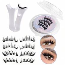 2 对磁性睫毛带涂抹器可重复使用磁性睫毛套装防水无需胶水假睫毛适用于敏感眼睛，适合日常和派对化妆；（2 对 - 猫眼风格和漫画风格） - 眼尾拉長款 - 查看 7