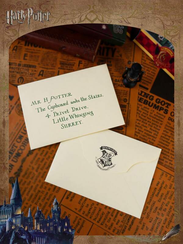WB 1 Stück offiziell lizenzierter Annahmebrief von Hogwarts Professor McGonagall, Name kann nicht geändert werden, selbstklebender Siegelumschlag, Briefkopf, Film-Requisite zum Verkleiden, kreative Raumdekoration für Weihnachten, Halloween, Geburtstag, Überraschungsgeschenk für Harry Potter Fans