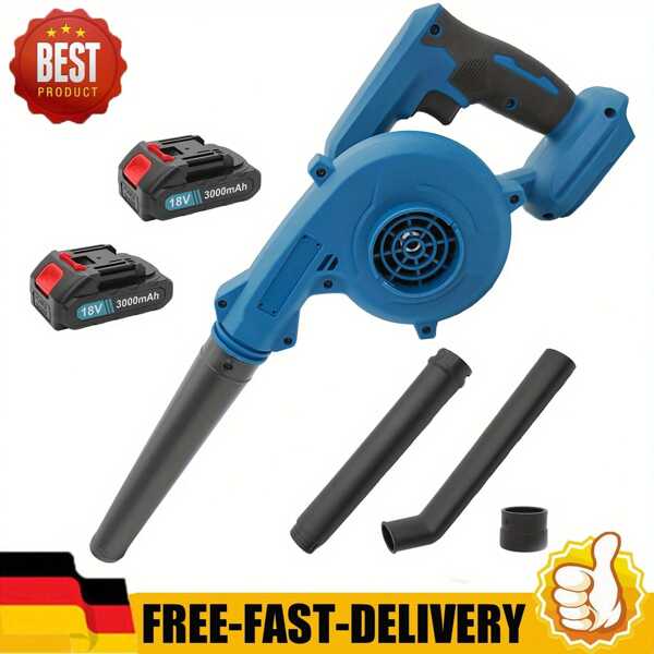 Souffleur de feuilles sans fil, remplacement pour Makita, avec 2 batteries 3000 mAh et chargeur, nouvelle mise à niveau 2-en-1 souffleur de feuilles électrique 18 V pour l'entretien de la pelouse, le soufflage des feuilles, le nettoyage de la voiture et des coins
