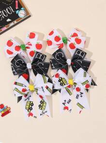 2pcs Back To School Hair Bows For Students Apple Pencil School Bus Letters Pattern Bow Hair Clips White Black Grosgrain Ribbon Bow Alligator Clips Cute Apple Pencil School Bus Letters Printed Bow Hair Clips Adorable Back To School Bow Barrettes For First Day Of School Teens Hair Accessories