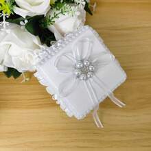 1 件方形戒指盒，带珍珠装饰（不含戒指），结婚戒指盒，婚礼用品，情人节礼物 - 圍珠款 - 查看 3