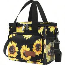 Local Shipping-Femuar Reusable Lunch Box For Men/Women - Insulated Lunch Bag Leakproof Lunchbox For Work Office Picnic Beach - Freezable Lunch Cooler Bag With Adjustable Shoulder Strap - Black - 向日葵 - 查看 1