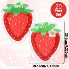 10pcs/20pcs/40pcs/50pcs/Set, Shaped Strawberry Party Paper Plate Strawberry Theme Shortbread Dessert Cake Disposable Plate Suitable For Birthday Party, Wedding, BabyShower Party Decoration Supplies