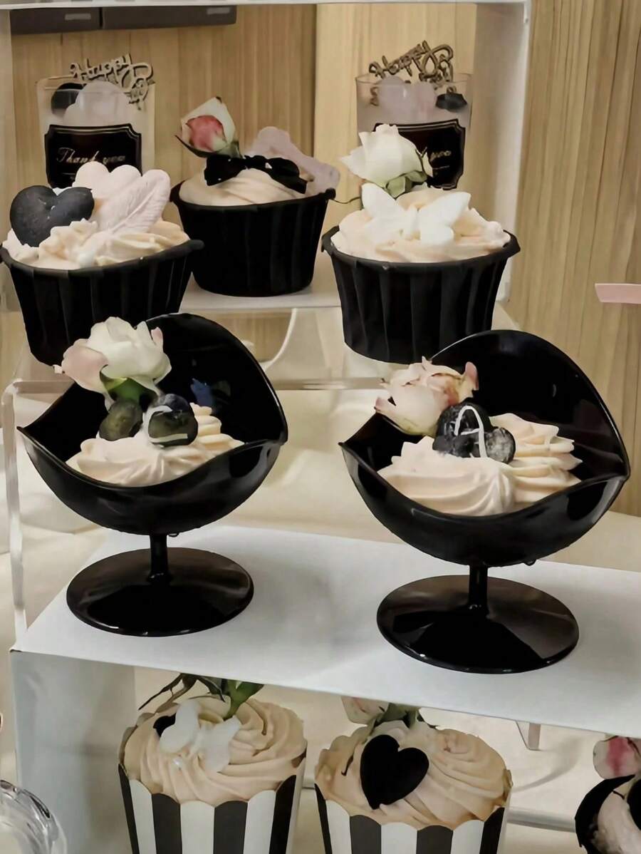 10 Stücke/Set einzigartige Form klare und schwarze Kunststoff Dessertbecher - Einweg-Muschelformen für Mousse, Eis, Vorspeisen, Käsepudding - Multifunktionale Party-Accessoires für Hochzeiten, Geburtstage, Junggesellinnenabschiede, Abschlüsse und Festivals