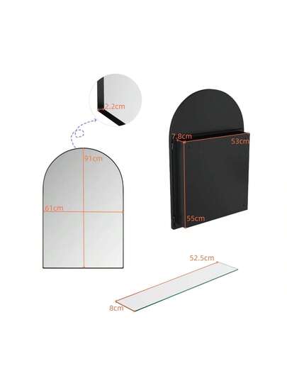 Arched Spiegel Cabinet, Wand Mounted Bathroom Cabinets Metal Frame, Adjustable Shelves, Medicine Cabinet Storage Space, Black/Gold view 4