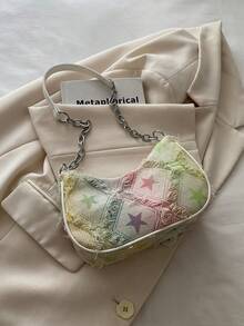 装饰纽扣细节，拼接，链条肩带单肩包，女士装饰纽扣单肩包，街头潮流流浪汉风格包，适合购物、约会、送给女性的礼物，适合青少年、大学生、工作、商务、通勤