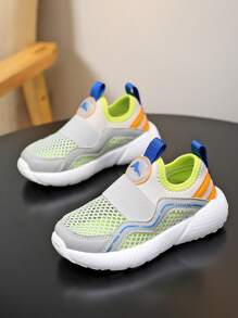 Children's Lightweight Sport Shoes, One Touch Slip-On Design, Breathable & Comfortable, Shock-Absorbing Toe Cap, Suitable For Casual, Sports, Daily Wear, Spring/Autumn