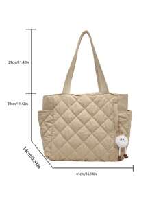 New Fashion Large Capacity Quilted Diamond Design Double Handle Shoulder Tote Bag, Lightweight And Portable, Women's Wallet, Suitable For Outdoor Travel In Summer, Decorated With Animal Pendants, Travel Essential Backpack