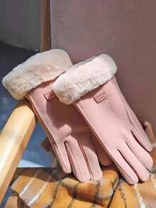 1 Paio di Guanti Termici Beige Compatibili con Touchscreen, Imbottiti, Caldi per Autunno/Inverno - Rosa Baby - Visualizzare 3