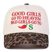 1 件女式卡车司机帽“GOOD GIRLS GO TO HEAVEN BAD GIRLS GO TO S”带有红辣椒刺绣、个性化字母、街头时尚 5 片帽、休闲防晒户外旅行帽，适合春秋季 - 彩色 - 查看 4