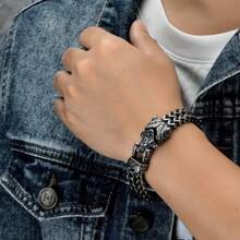 1pc Retro Punk Style Stainless Steel Wolf Head Men's Bracelet, Fade-Resistant