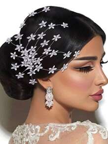 1pc Fashionable Alloy Flower Crystal Inlaid Hair Comb, Daily Hairstyle Versatile Headpiece Suitable For Wedding Bride/Bridesmaid And Party Events