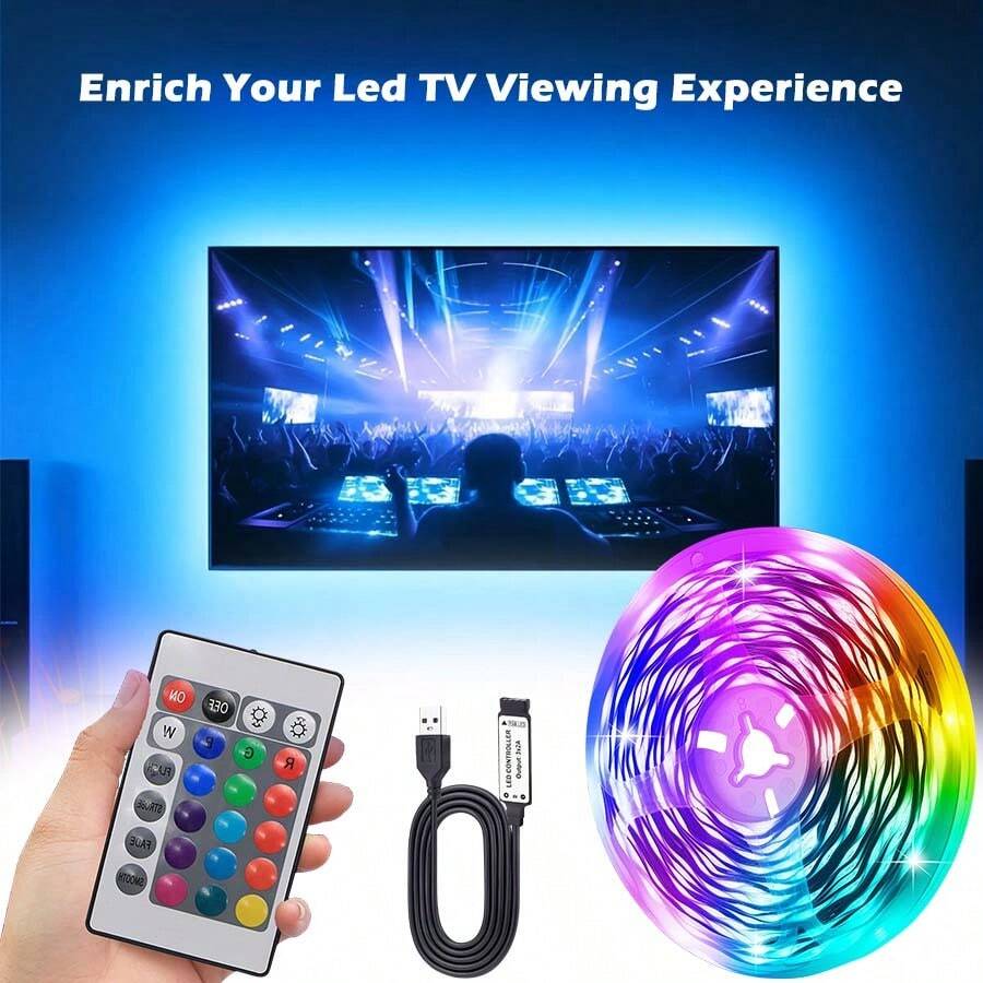 RGB LED Light Strip 1M/2M/3M/5M/10M, TV Background Decoration, USB Powered, 24-Key Controller, Suitable For Living Room And Bedroom Decoration - 24key-rGB - View 1