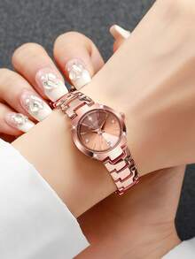 1pc Women's Fashion Minimalist Rhinestone Decor Calendar Dial Quartz Wrist Watch, Elegant Classic, No Watch Box Included