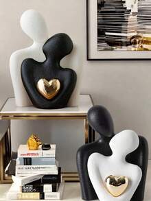1pc "Kiss Of Love" Resin Sculpture, Romantic Embracing Couple Decor, Meaningful Figurine Suitable For Bedroom, Home Office, Bookshelf, Tabletop (Please Note Product Size) - Multicolor - View 7