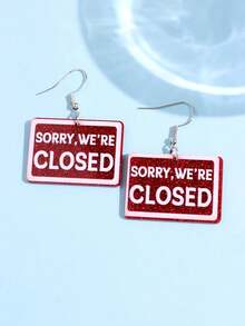一对创意趣味个性化独特时尚亚克力“抱歉，我们已关门”耳环，适合日常佩戴或派对佩戴 - 彩色 - 查看 3