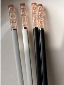 2/5 Pairs Cherry Blossom Amber Color Creative Tableware Chopsticks, Anti-Slip High-Temperature Resistant Antibacterial Alloy Chopsticks For Home Use,School Supplies