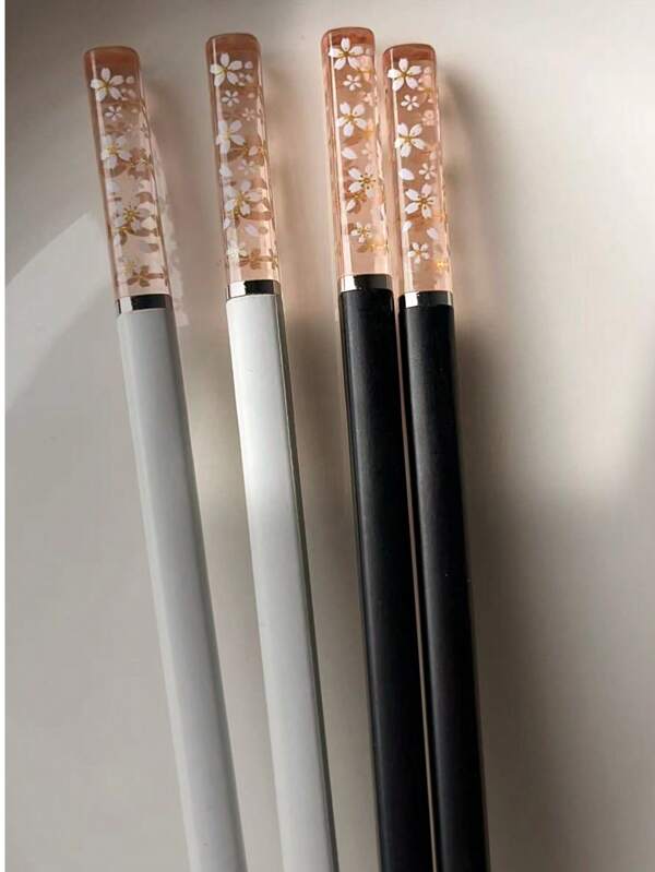 2/5 Pairs Cherry Blossom Amber Color Creative Tableware Chopsticks, Anti-Slip High-Temperature Resistant Antibacterial Alloy Chopsticks For Home Use,School Supplies