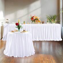 1 Stück weiße einlagige Tischröcke, weicher und glatter Stoff, Prinzessinen-Stil Tischdecke für den Dessert-Tisch, geeignet für Braut-Hochzeits-Veranstaltungen, Partys, Bankette, Prinzessinnen-Geburtstags-Partys, Taufen, Geburtstagstisch-Röcke