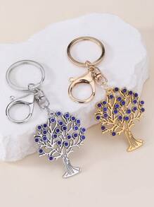 1 pièce Porte-clés femme arbre de vie bleu avec strass, cadeau pour la famille et les amis, accessoire de voiture, charm de sac à dos pour l'école